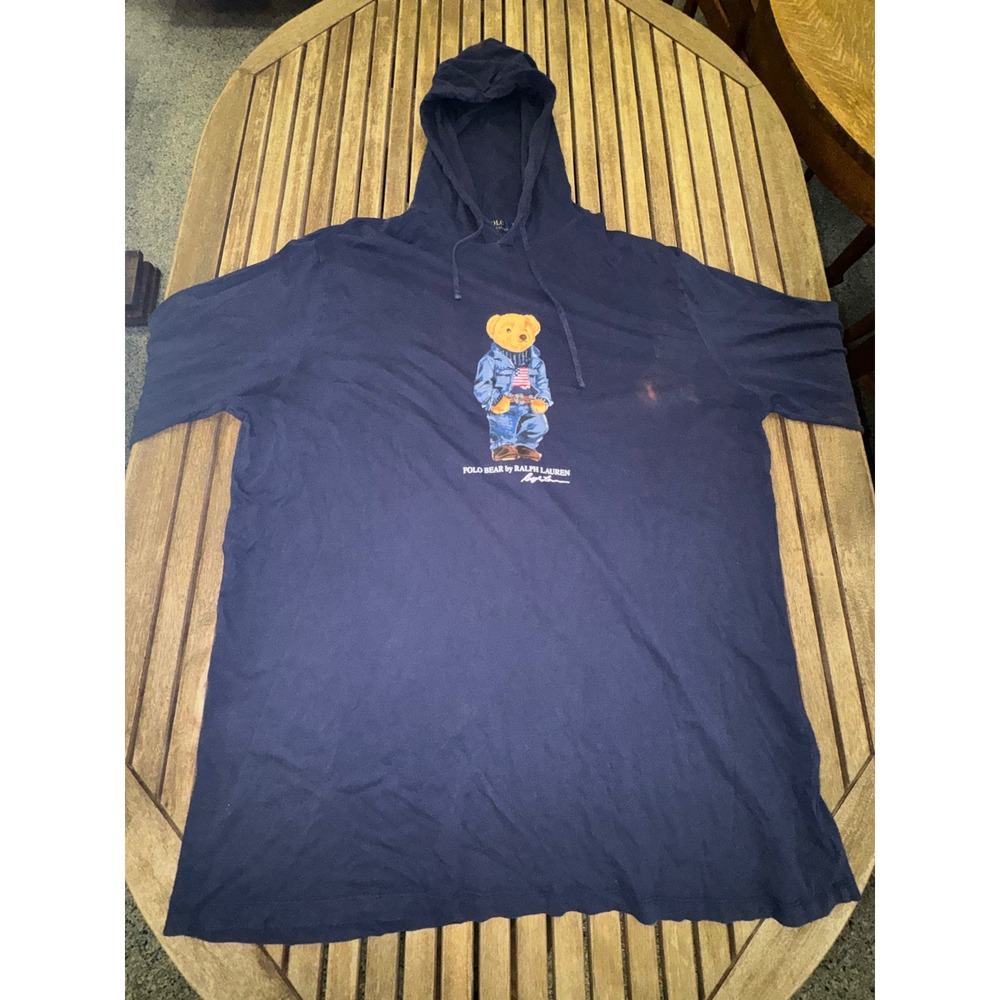Polo Ralph Lauren Polo Bear Hooded Long Sleeve T-Shirt Mens 3XLT Tall Navy Denim